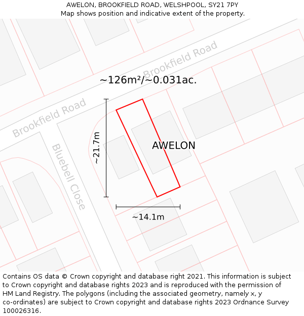 AWELON, BROOKFIELD ROAD, WELSHPOOL, SY21 7PY: Plot and title map