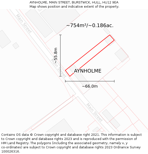 AYNHOLME, MAIN STREET, BURSTWICK, HULL, HU12 9EA: Plot and title map