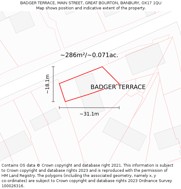 BADGER TERRACE, MAIN STREET, GREAT BOURTON, BANBURY, OX17 1QU: Plot and title map