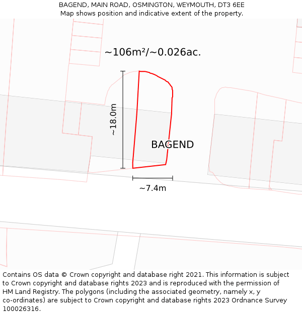 BAGEND, MAIN ROAD, OSMINGTON, WEYMOUTH, DT3 6EE: Plot and title map