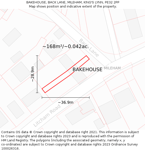 BAKEHOUSE, BACK LANE, MILEHAM, KING'S LYNN, PE32 2PP: Plot and title map