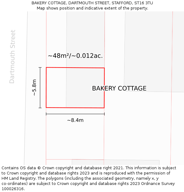 BAKERY COTTAGE, DARTMOUTH STREET, STAFFORD, ST16 3TU: Plot and title map