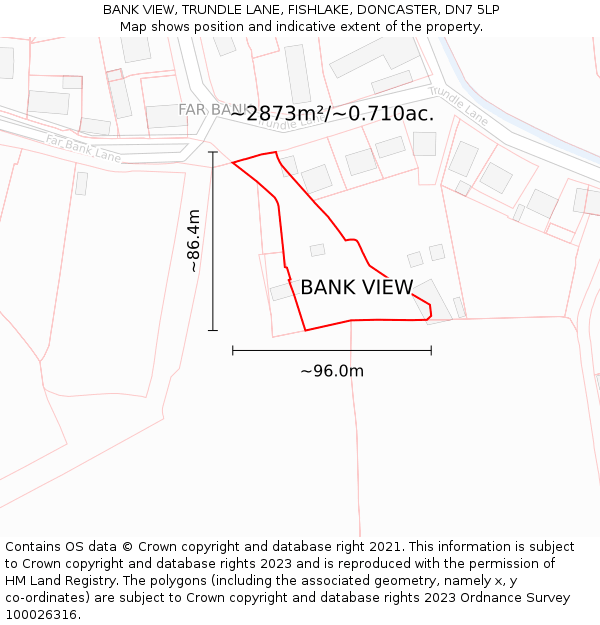 BANK VIEW, TRUNDLE LANE, FISHLAKE, DONCASTER, DN7 5LP: Plot and title map