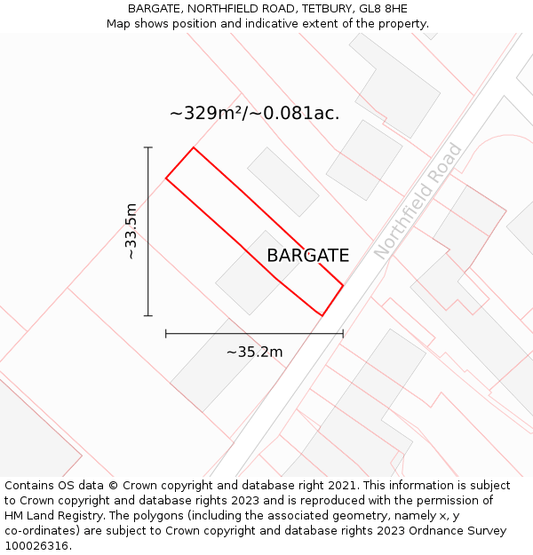 BARGATE, NORTHFIELD ROAD, TETBURY, GL8 8HE: Plot and title map