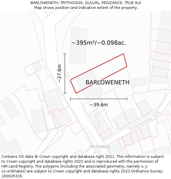 BARLOWENETH, TRYTHOGGA, GULVAL, PENZANCE, TR18 3LX: Plot and title map