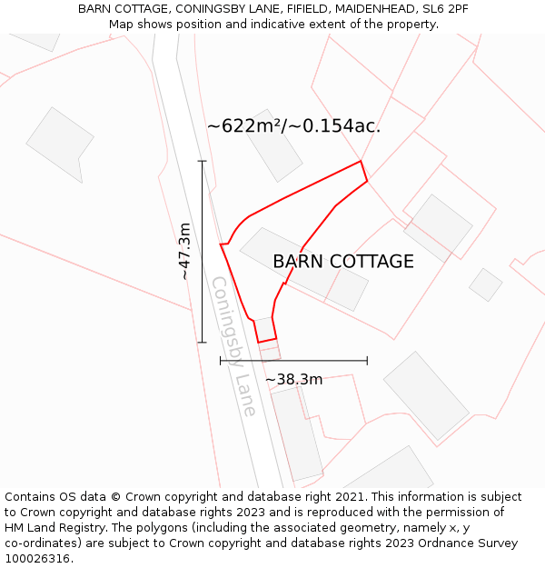 BARN COTTAGE, CONINGSBY LANE, FIFIELD, MAIDENHEAD, SL6 2PF: Plot and title map