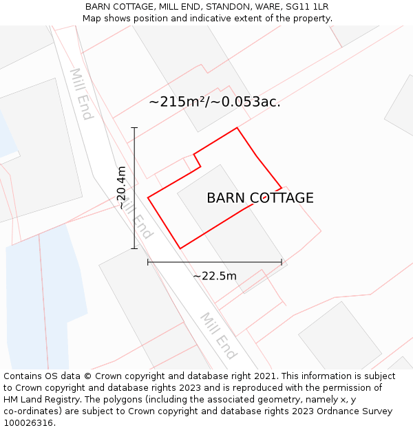 BARN COTTAGE, MILL END, STANDON, WARE, SG11 1LR: Plot and title map