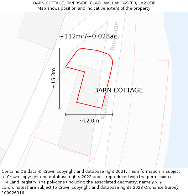 BARN COTTAGE, RIVERSIDE, CLAPHAM, LANCASTER, LA2 8DR: Plot and title map