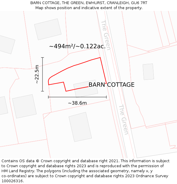 BARN COTTAGE, THE GREEN, EWHURST, CRANLEIGH, GU6 7RT: Plot and title map