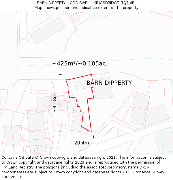 BARN DIPPERTY, LODDISWELL, KINGSBRIDGE, TQ7 4RL: Plot and title map