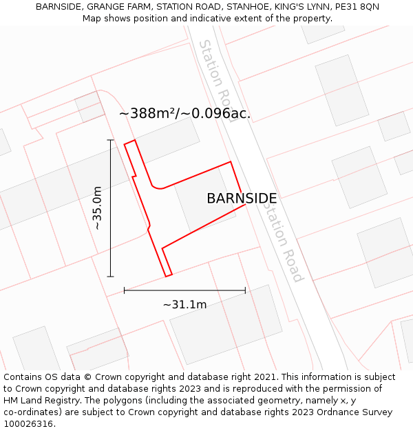 BARNSIDE, GRANGE FARM, STATION ROAD, STANHOE, KING'S LYNN, PE31 8QN: Plot and title map