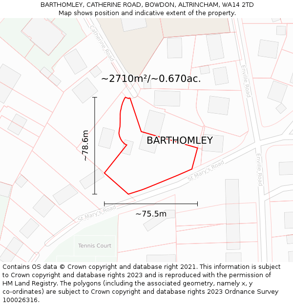 BARTHOMLEY, CATHERINE ROAD, BOWDON, ALTRINCHAM, WA14 2TD: Plot and title map