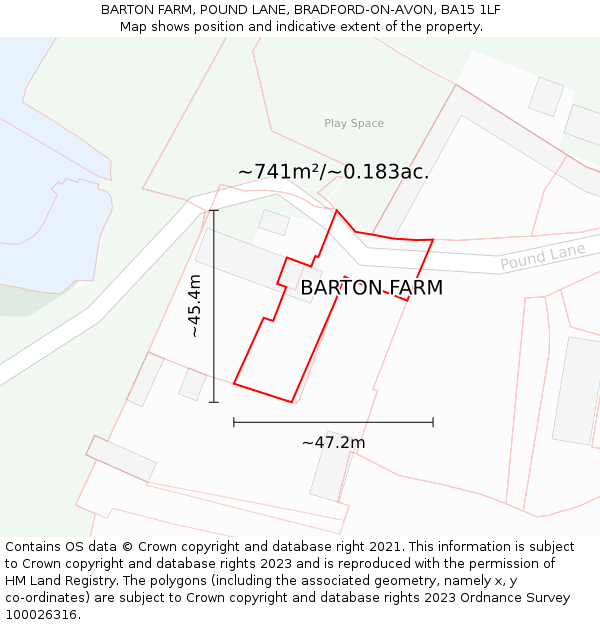 BARTON FARM, POUND LANE, BRADFORD-ON-AVON, BA15 1LF: Plot and title map