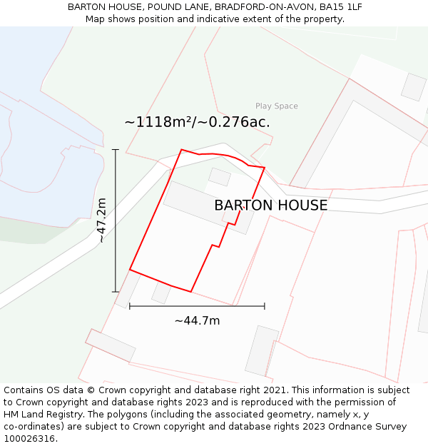 BARTON HOUSE, POUND LANE, BRADFORD-ON-AVON, BA15 1LF: Plot and title map