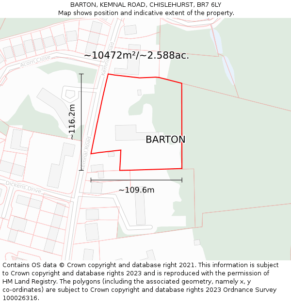 BARTON, KEMNAL ROAD, CHISLEHURST, BR7 6LY: Plot and title map
