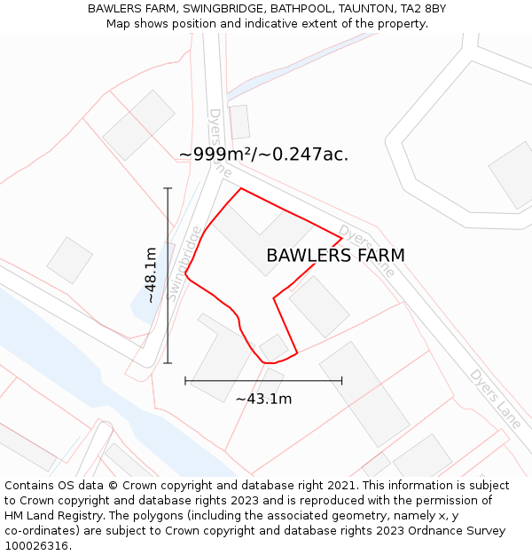 BAWLERS FARM, SWINGBRIDGE, BATHPOOL, TAUNTON, TA2 8BY: Plot and title map