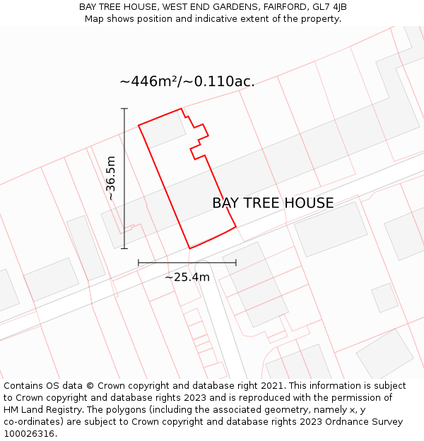 BAY TREE HOUSE, WEST END GARDENS, FAIRFORD, GL7 4JB: Plot and title map