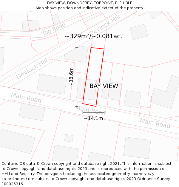 BAY VIEW, DOWNDERRY, TORPOINT, PL11 3LE: Plot and title map