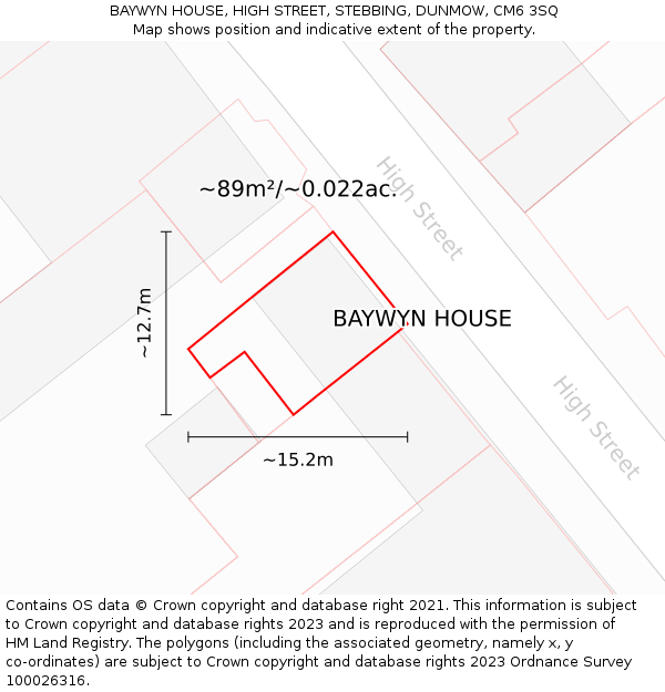 BAYWYN HOUSE, HIGH STREET, STEBBING, DUNMOW, CM6 3SQ: Plot and title map
