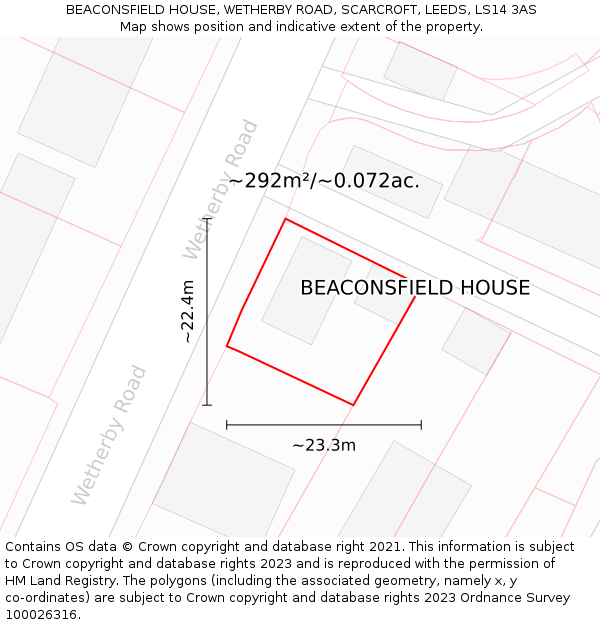 BEACONSFIELD HOUSE, WETHERBY ROAD, SCARCROFT, LEEDS, LS14 3AS: Plot and title map