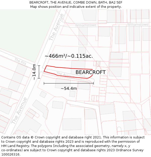 BEARCROFT, THE AVENUE, COMBE DOWN, BATH, BA2 5EF: Plot and title map