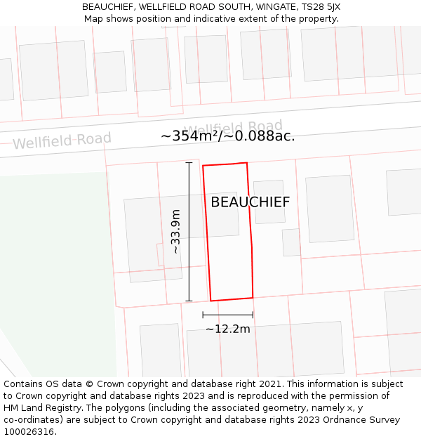 BEAUCHIEF, WELLFIELD ROAD SOUTH, WINGATE, TS28 5JX: Plot and title map