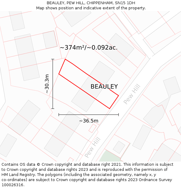 BEAULEY, PEW HILL, CHIPPENHAM, SN15 1DH: Plot and title map
