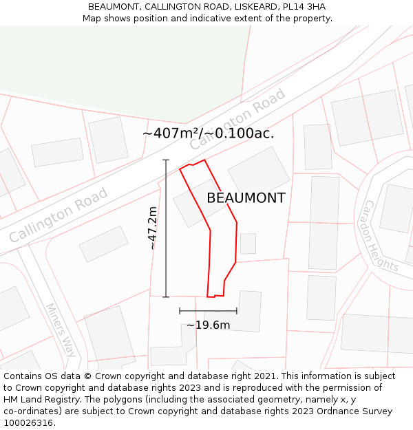 BEAUMONT, CALLINGTON ROAD, LISKEARD, PL14 3HA: Plot and title map