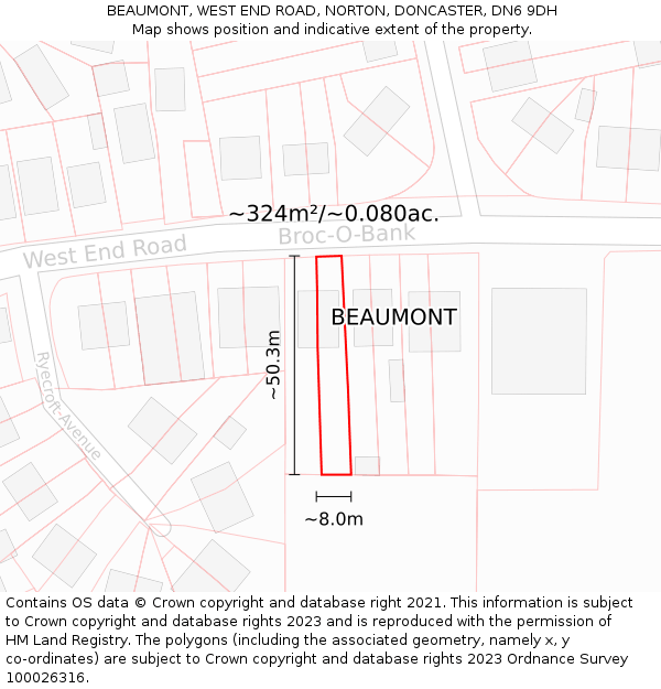 BEAUMONT, WEST END ROAD, NORTON, DONCASTER, DN6 9DH: Plot and title map