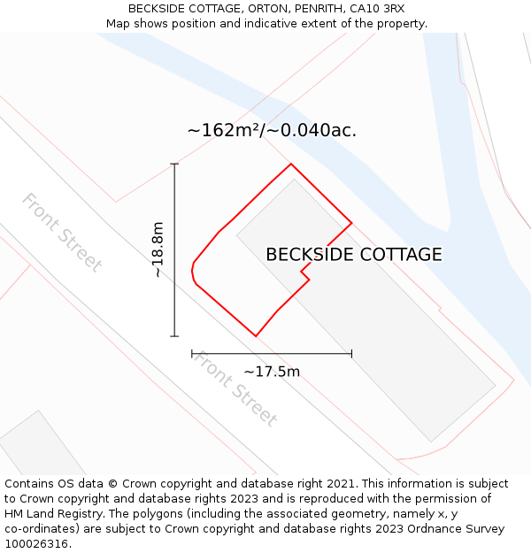 BECKSIDE COTTAGE, ORTON, PENRITH, CA10 3RX: Plot and title map