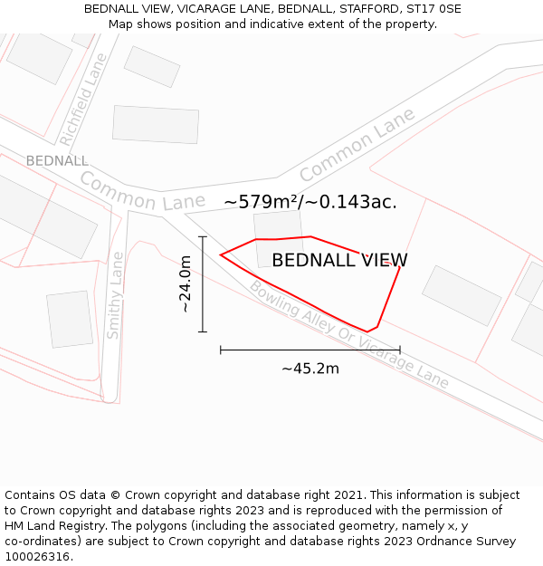 BEDNALL VIEW, VICARAGE LANE, BEDNALL, STAFFORD, ST17 0SE: Plot and title map