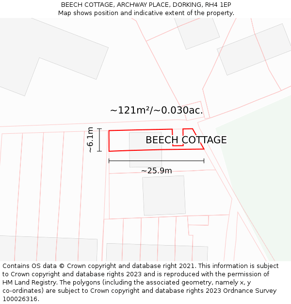 BEECH COTTAGE, ARCHWAY PLACE, DORKING, RH4 1EP: Plot and title map