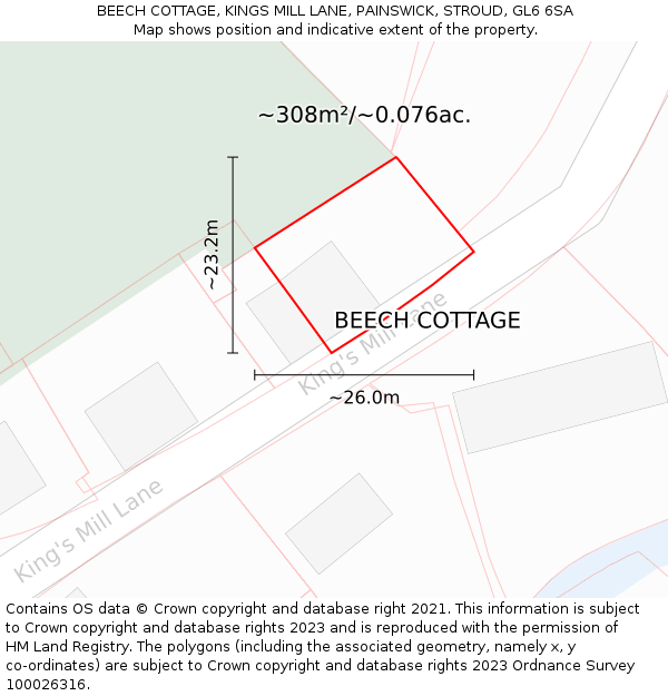 BEECH COTTAGE, KINGS MILL LANE, PAINSWICK, STROUD, GL6 6SA: Plot and title map
