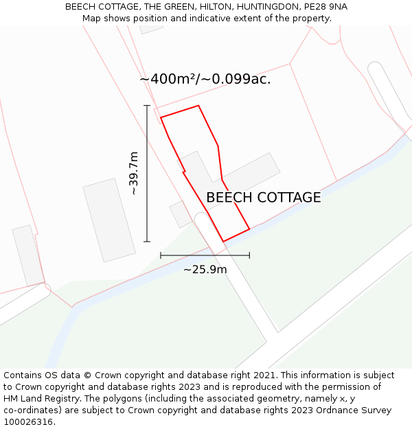 BEECH COTTAGE, THE GREEN, HILTON, HUNTINGDON, PE28 9NA: Plot and title map