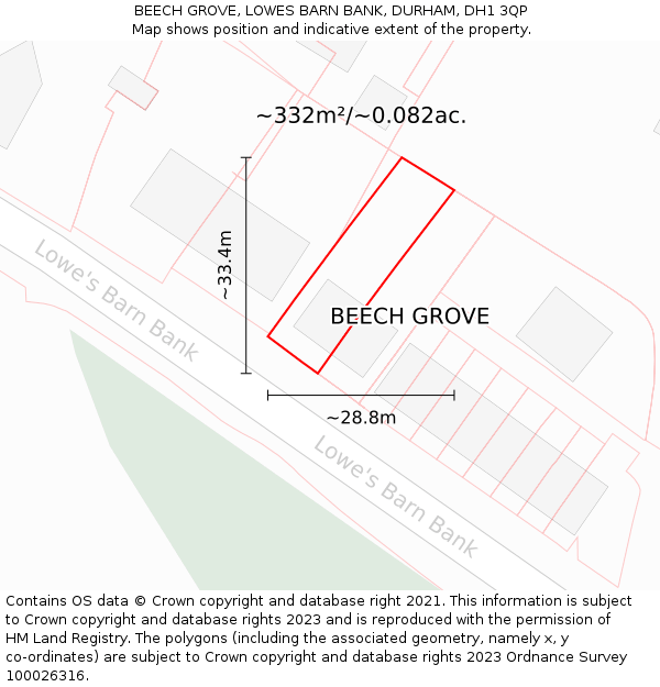 BEECH GROVE, LOWES BARN BANK, DURHAM, DH1 3QP: Plot and title map