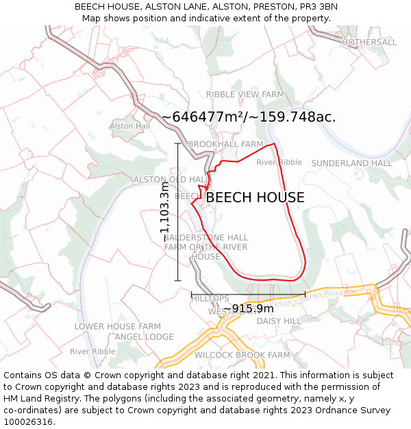 BEECH HOUSE, ALSTON LANE, ALSTON, PRESTON, PR3 3BN: Plot and title map