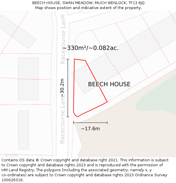 BEECH HOUSE, SWAN MEADOW, MUCH WENLOCK, TF13 6JQ: Plot and title map