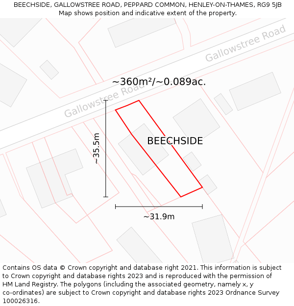 BEECHSIDE, GALLOWSTREE ROAD, PEPPARD COMMON, HENLEY-ON-THAMES, RG9 5JB: Plot and title map