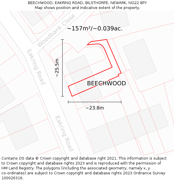 BEECHWOOD, EAKRING ROAD, BILSTHORPE, NEWARK, NG22 8PY: Plot and title map