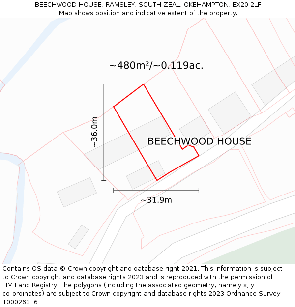 BEECHWOOD HOUSE, RAMSLEY, SOUTH ZEAL, OKEHAMPTON, EX20 2LF: Plot and title map