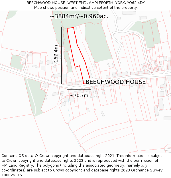 BEECHWOOD HOUSE, WEST END, AMPLEFORTH, YORK, YO62 4DY: Plot and title map