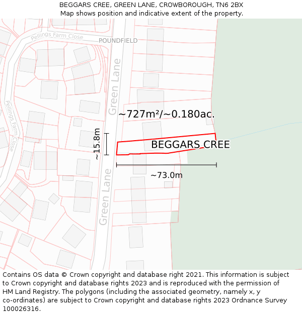 BEGGARS CREE, GREEN LANE, CROWBOROUGH, TN6 2BX: Plot and title map