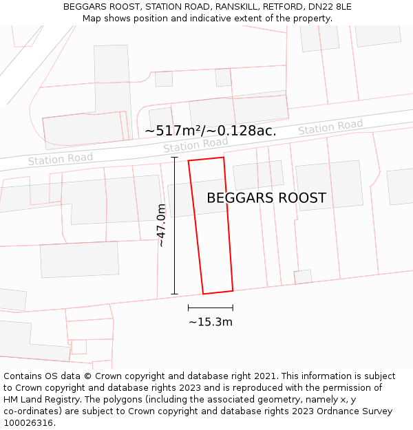 BEGGARS ROOST, STATION ROAD, RANSKILL, RETFORD, DN22 8LE: Plot and title map