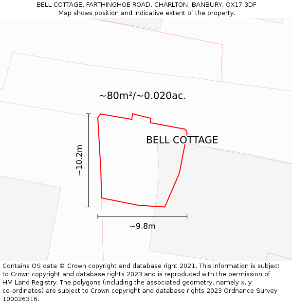 BELL COTTAGE, FARTHINGHOE ROAD, CHARLTON, BANBURY, OX17 3DF: Plot and title map