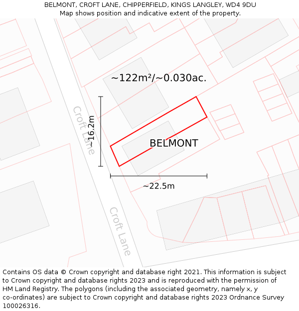 BELMONT, CROFT LANE, CHIPPERFIELD, KINGS LANGLEY, WD4 9DU: Plot and title map