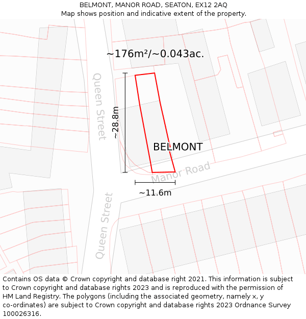 BELMONT, MANOR ROAD, SEATON, EX12 2AQ: Plot and title map