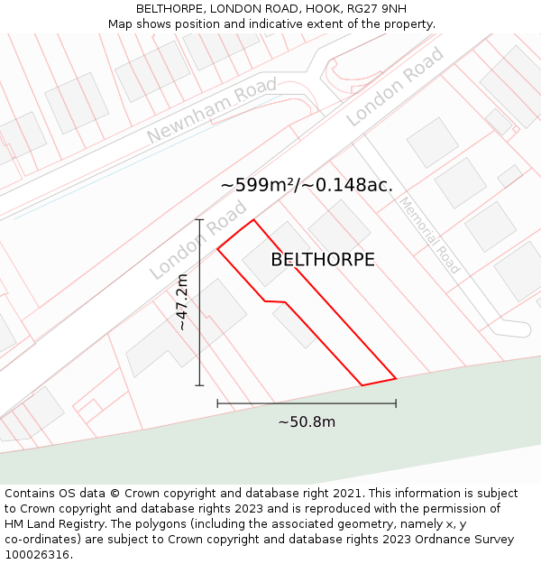 BELTHORPE, LONDON ROAD, HOOK, RG27 9NH: Plot and title map