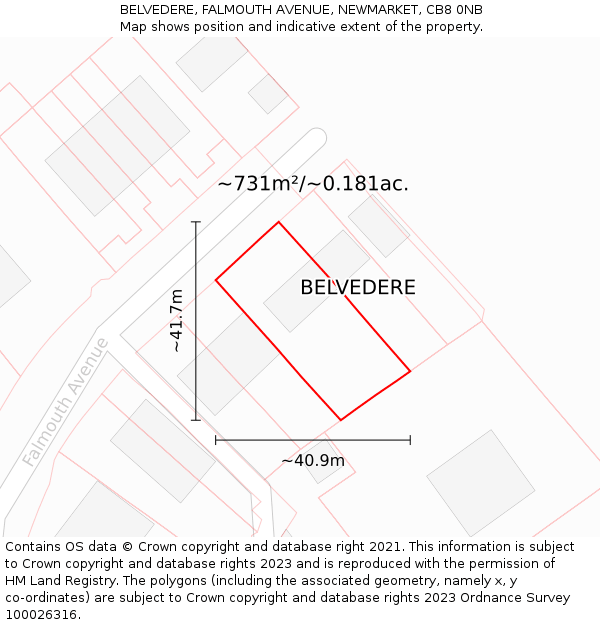 BELVEDERE, FALMOUTH AVENUE, NEWMARKET, CB8 0NB: Plot and title map
