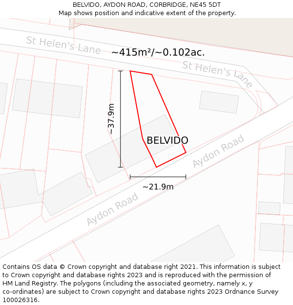 BELVIDO, AYDON ROAD, CORBRIDGE, NE45 5DT: Plot and title map