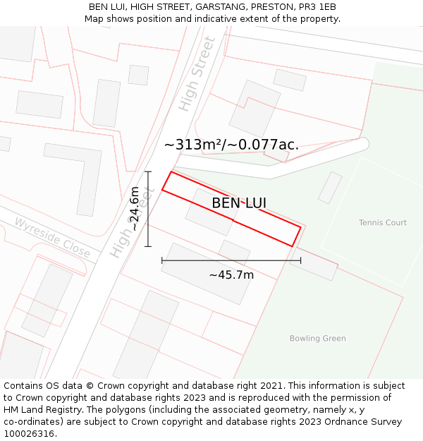 BEN LUI, HIGH STREET, GARSTANG, PRESTON, PR3 1EB: Plot and title map